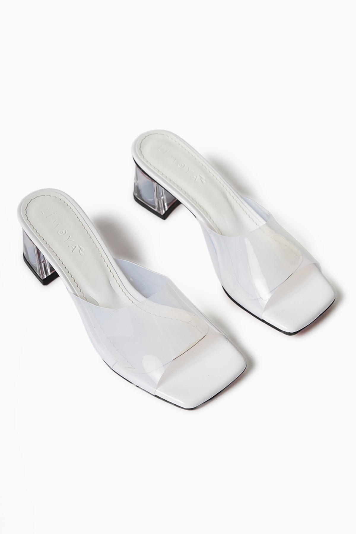 Persa – White Transparent-Strap Transparent-Heeled Slide (Women)