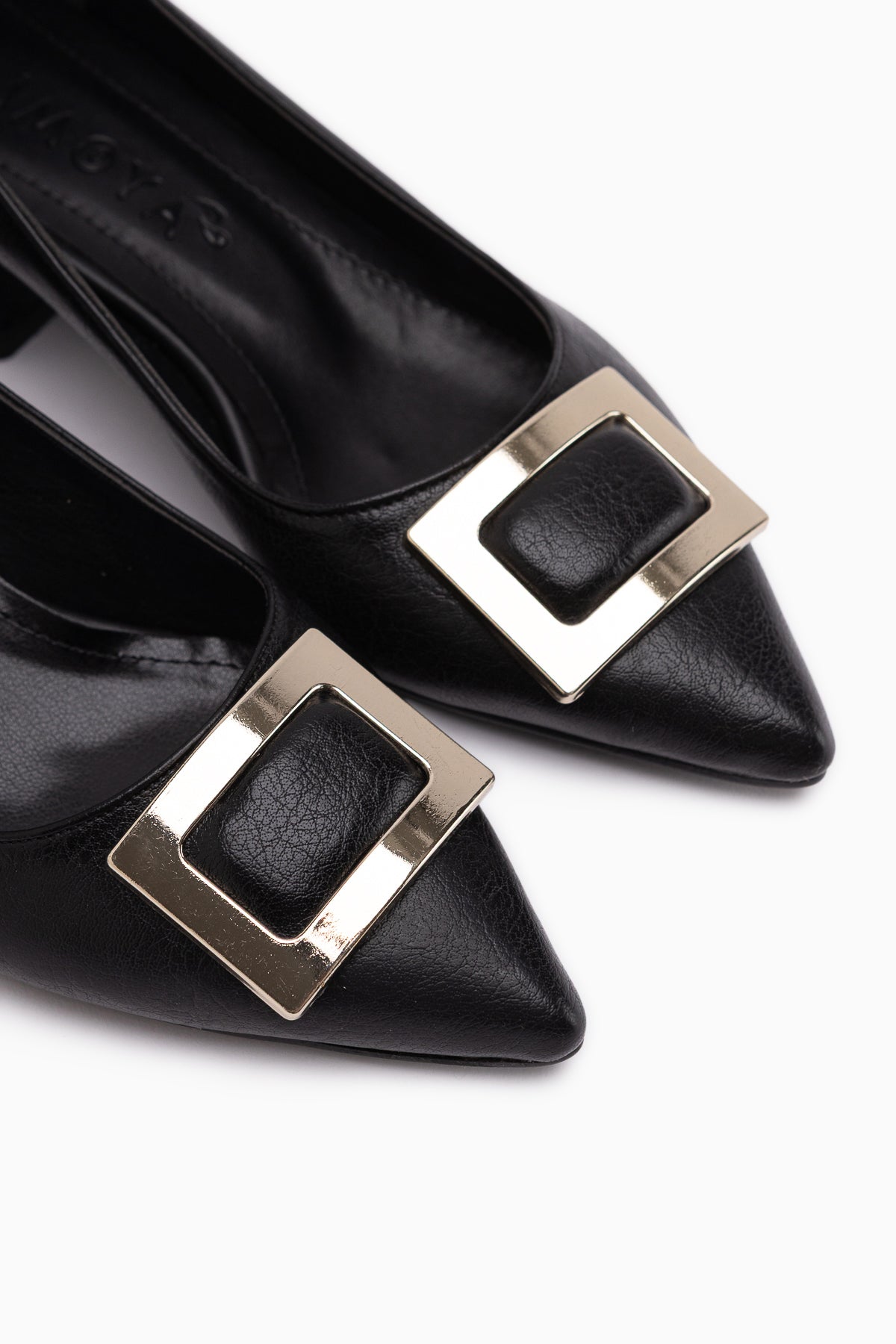 Charoline Black Buckled Short Heeled Pointed Toe Shoes