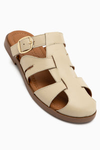 Marii Beige Genuine Leather Buckle Detailed Women’s Slippers