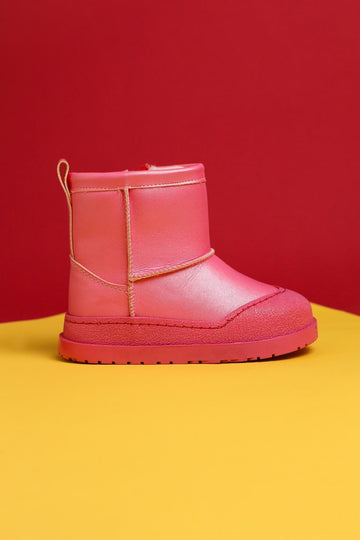 Jasmin Fuchsia Boots with Reverse Stitching and Fur Lining for Kids
