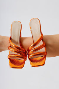 Sasima Orange Snake Pattern Strap Heeled Slippers
