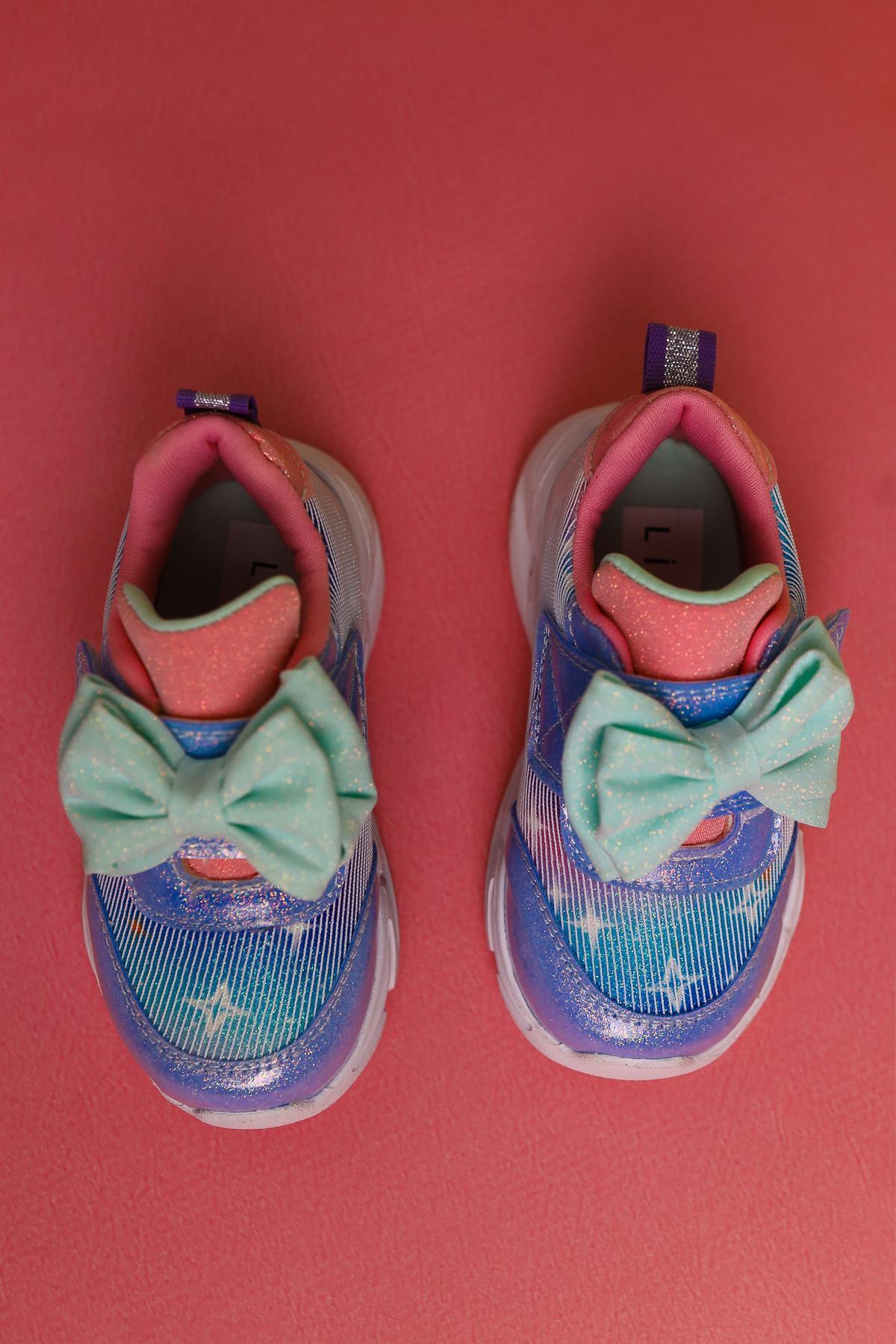 Feliz Blue Bow-Detailed Velcro Light-Up Baby Sneakers