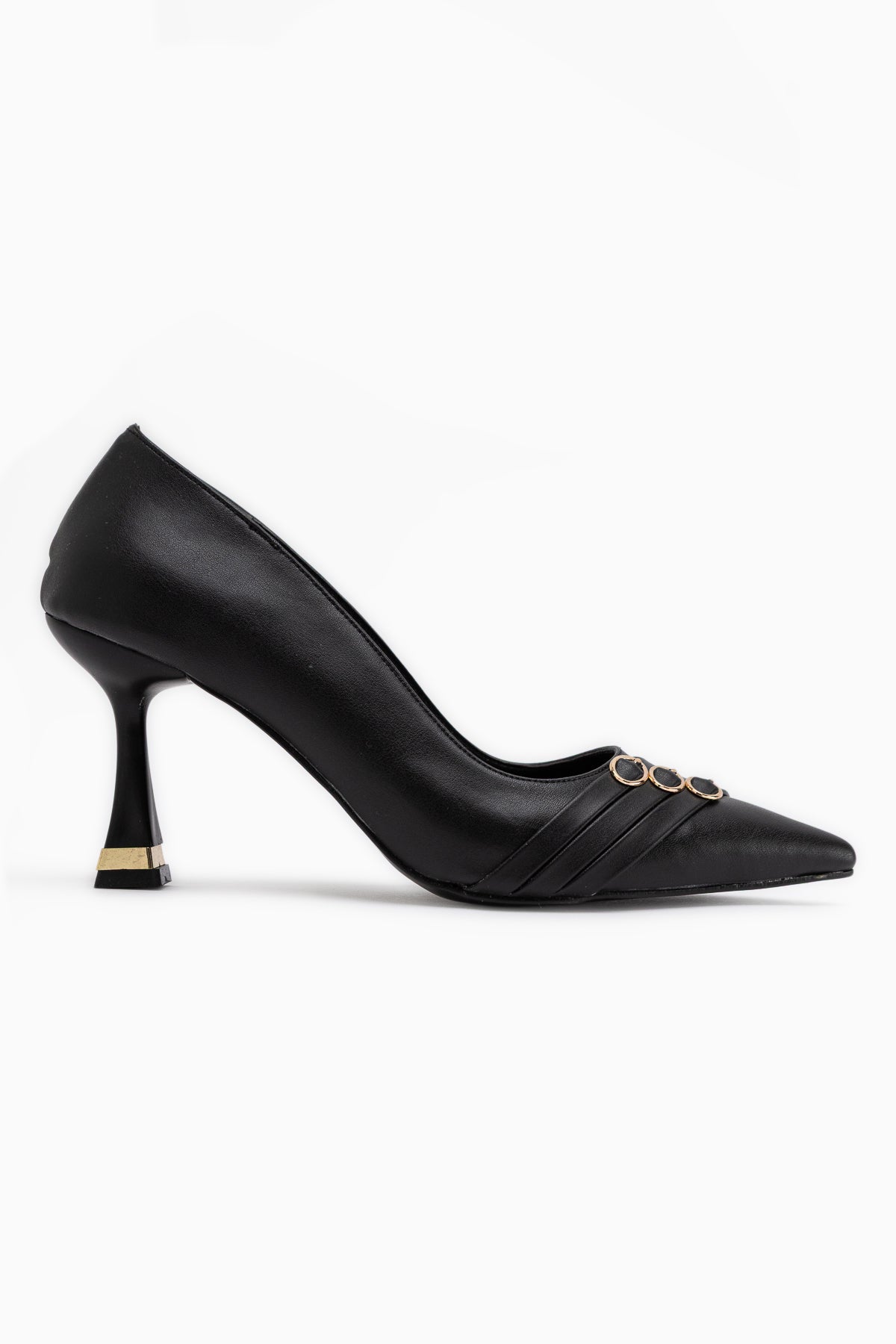 Lavina Black Strap Gold Heeled Pointed Toe Women’s Stiletto