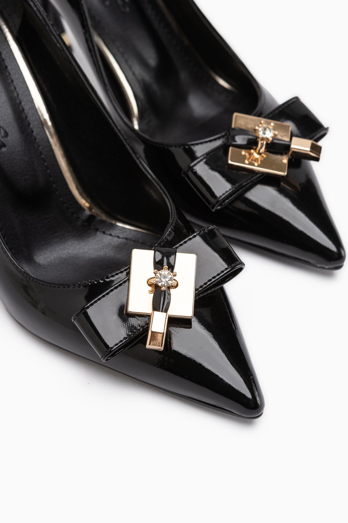 Mimosa Black Patent Pointed Toe Single Stone Buckle Detailed Women’s Heeled Shoes