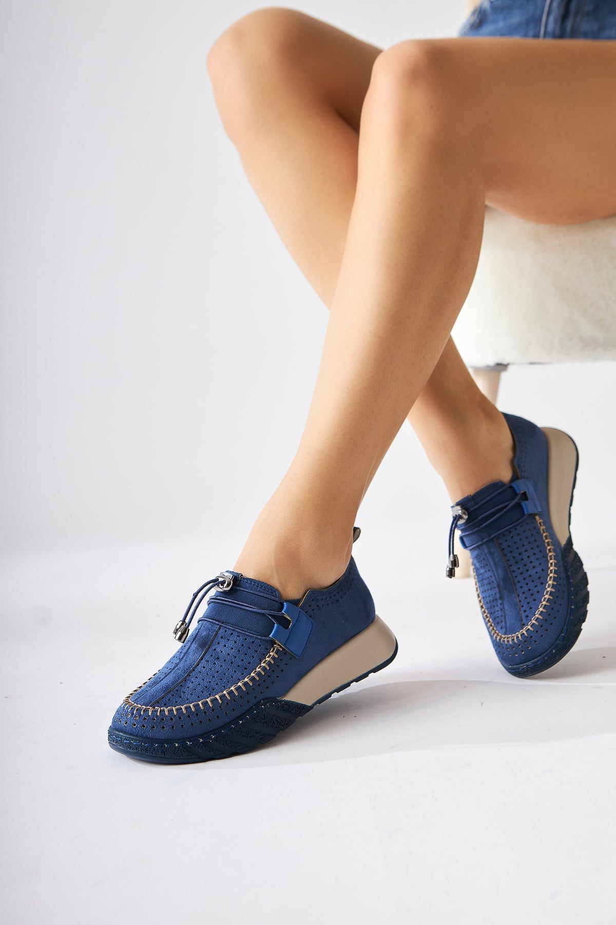 Allice – Blue Suede Laser-Cut Casual Shoe (Women)