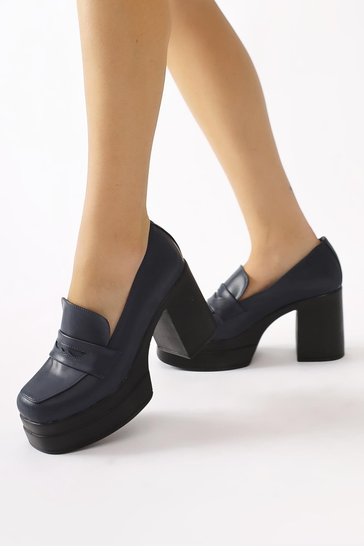Candace Navy High Heel Platform Shoes