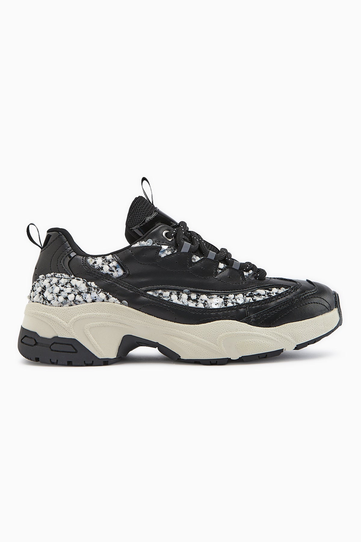 Rozhin Black Sequined Thick Sole Women's Sneaker