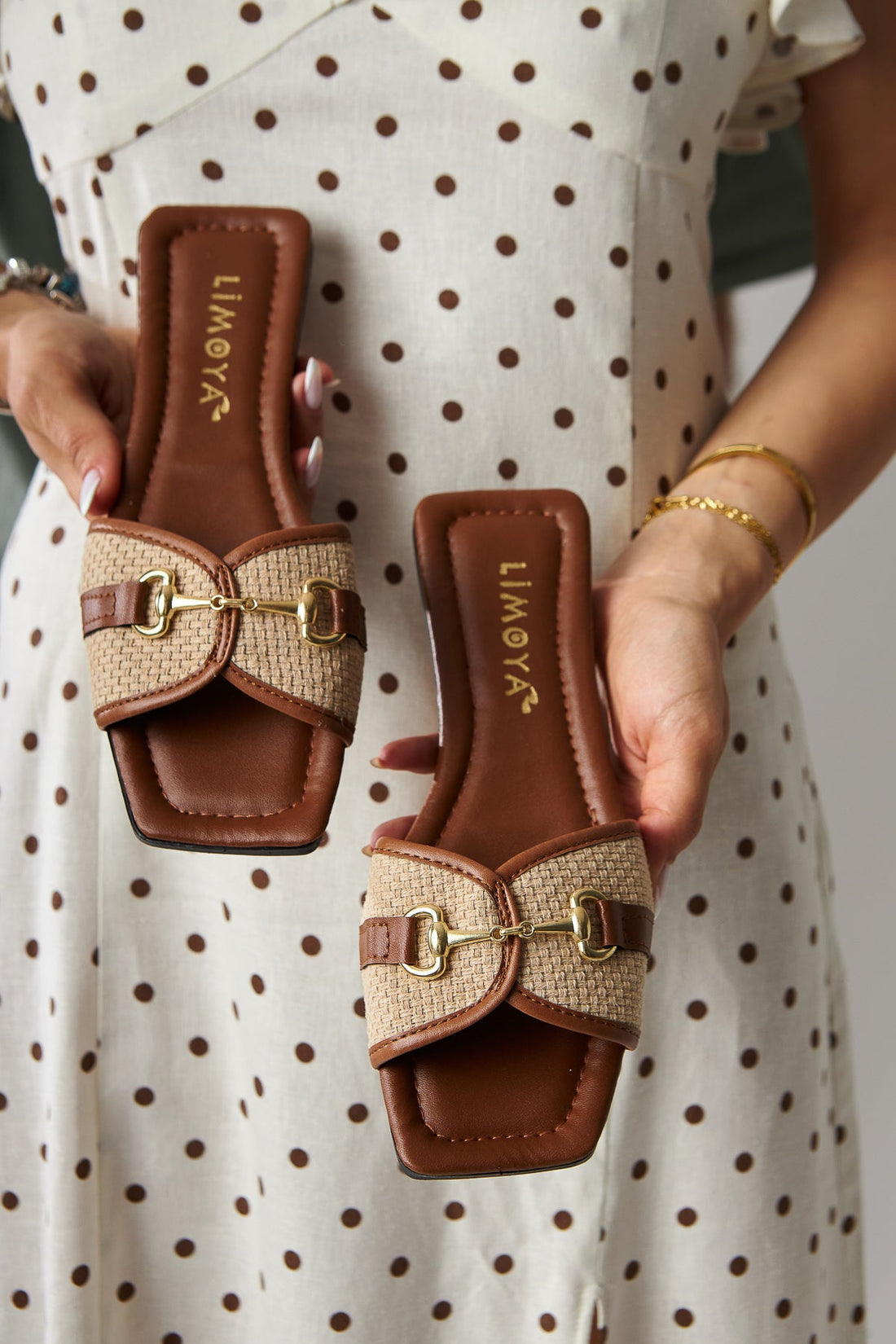 Elanor – Cognac Buckle-Detail Flat-Sole Slide (Women)