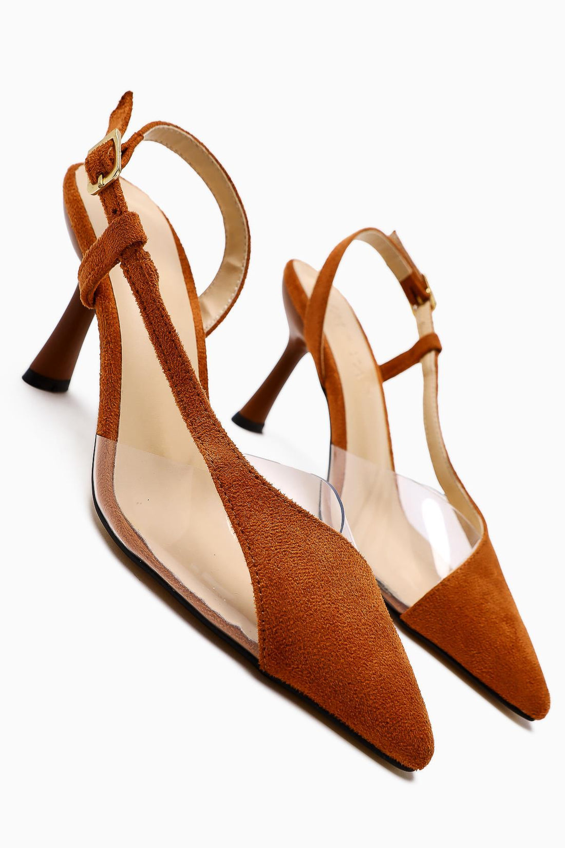 Aliah Taba Suede Pointed Toe Pumps with Transparent Detail