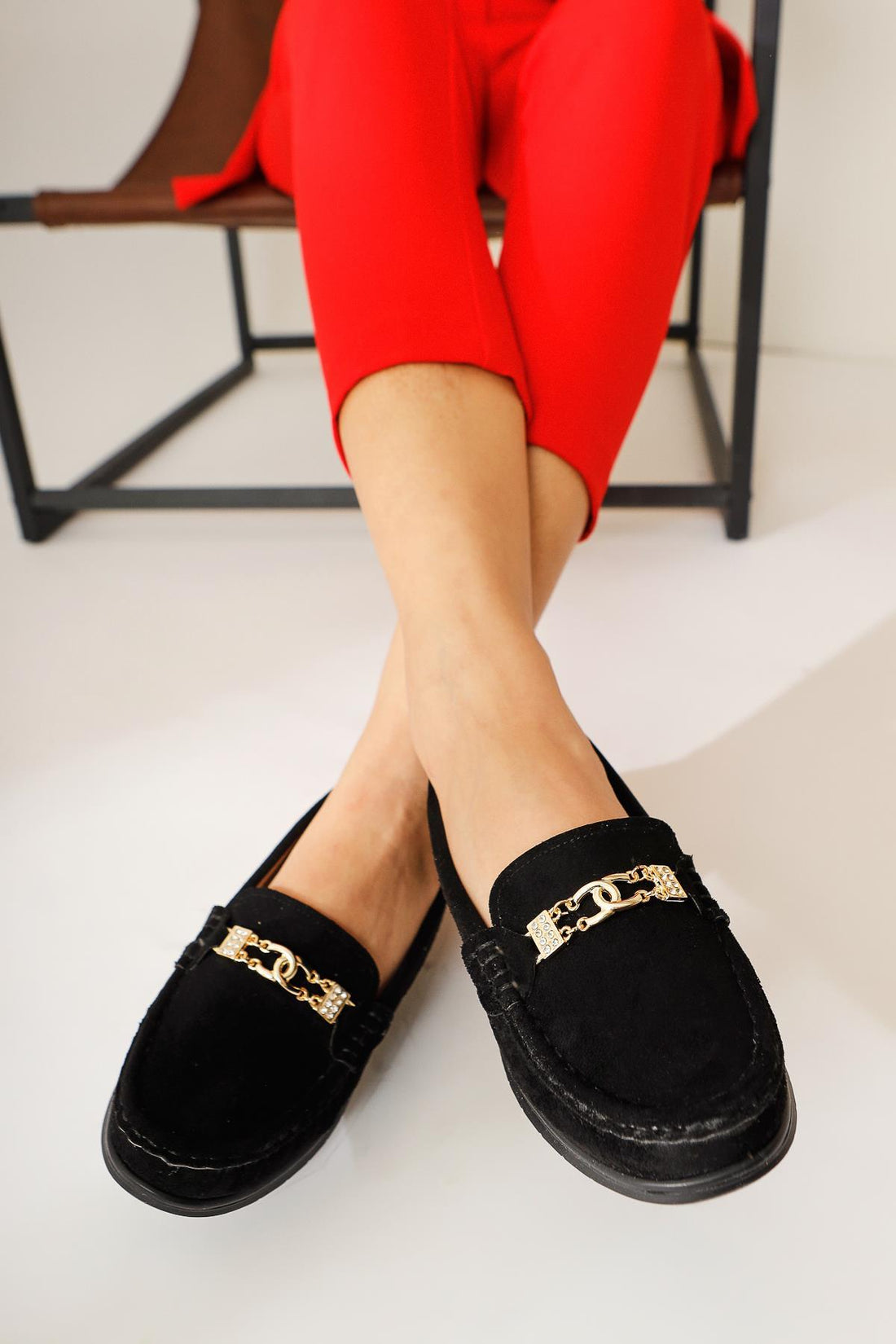 Turi Black Suede Buckle-Detailed Casual Shoe