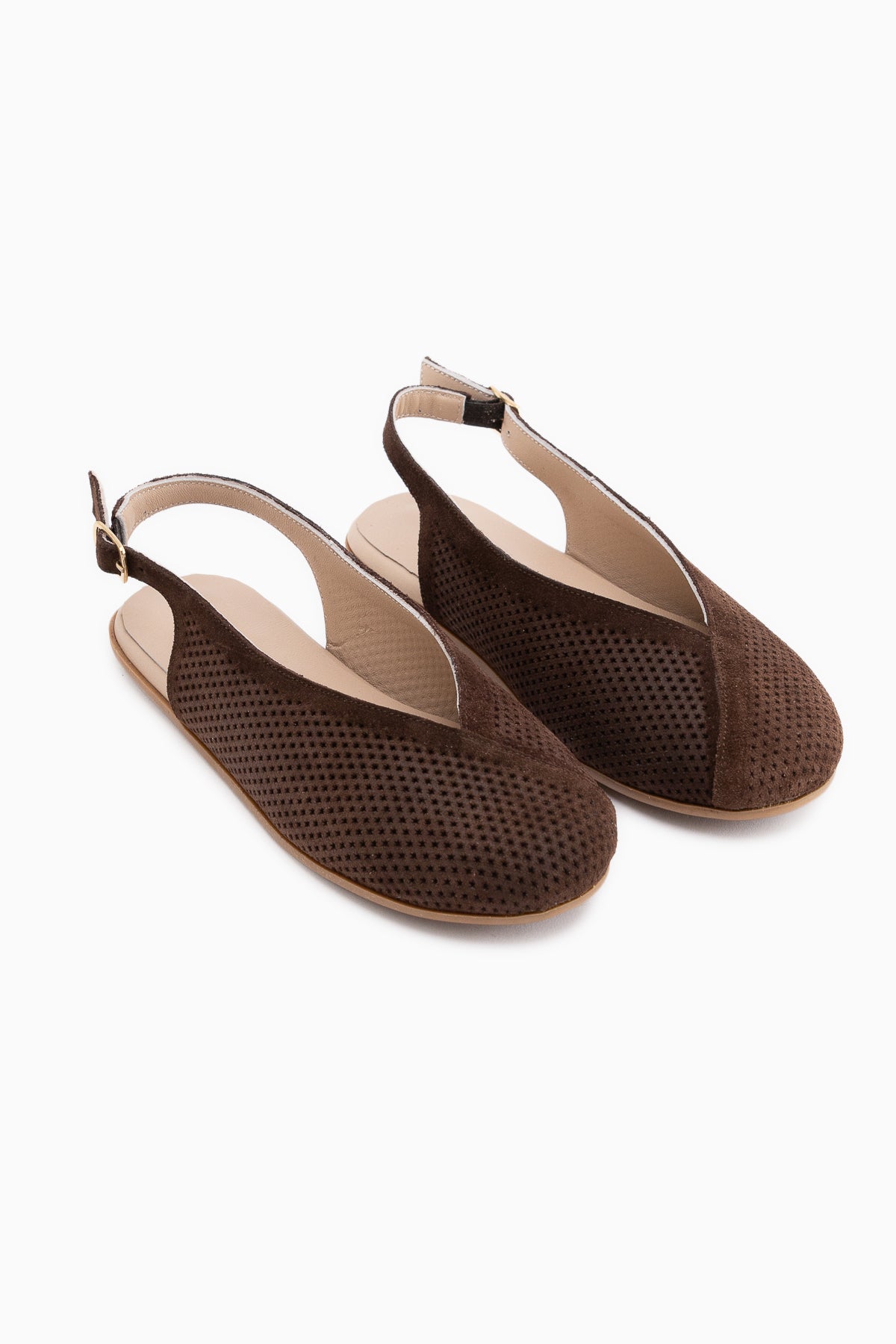 Avin Hakiki Deri Kahve Süet Kadın Slingback Babet