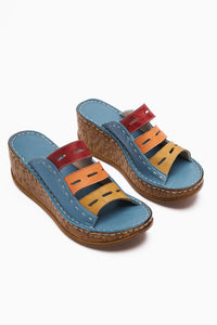 Genuine Leather Etta Denim-Blue Mustard Powder Purple Laser Cut Women’s Slippers (Full Orthopedic Slippers)