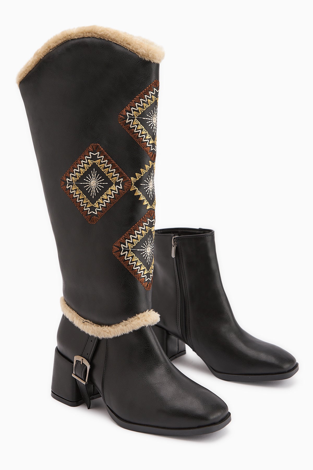 Hilka Black Removable Cuff Ethnic Patterned Boots