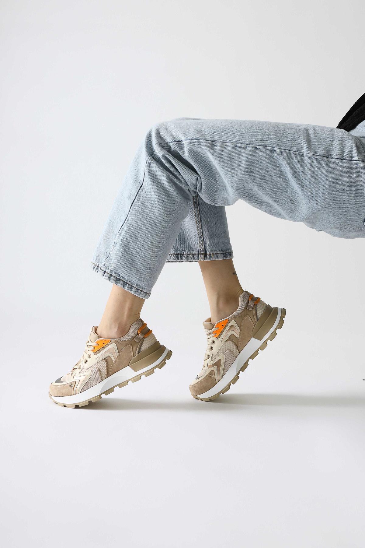 Onella Navy Suede Detailed Lace-Up Sneakers