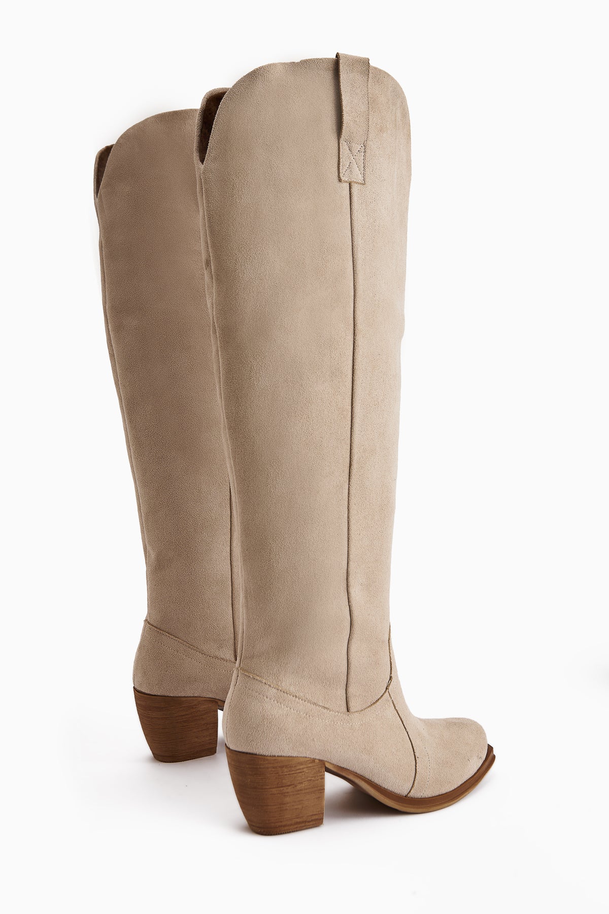 Leya Beige Suede Heeled Boot without Zipper