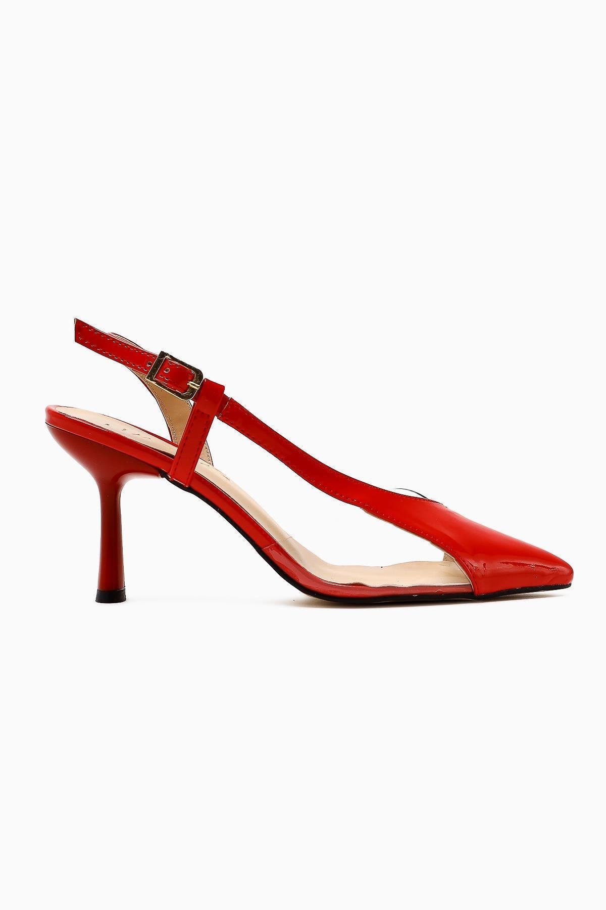 Aliah Red Patent Leather Pointed Toe Pumps with Transparent Detail