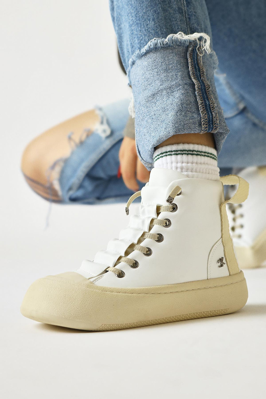Celinn – White Elastic Lace-Up Sport Boot (Women)