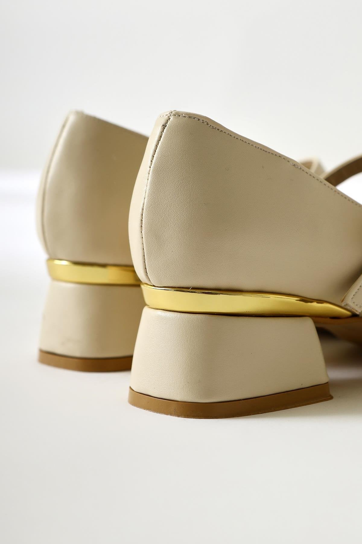 Abby Beige Square-Toe Buckle-Detailed Casual Shoes