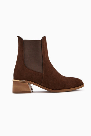 Verna – Brown Suede Elastic Heeled Boot (Women)