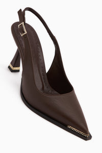 Vita Brown Stone Detailed Closed Toe Women’s Heeled Shoes
