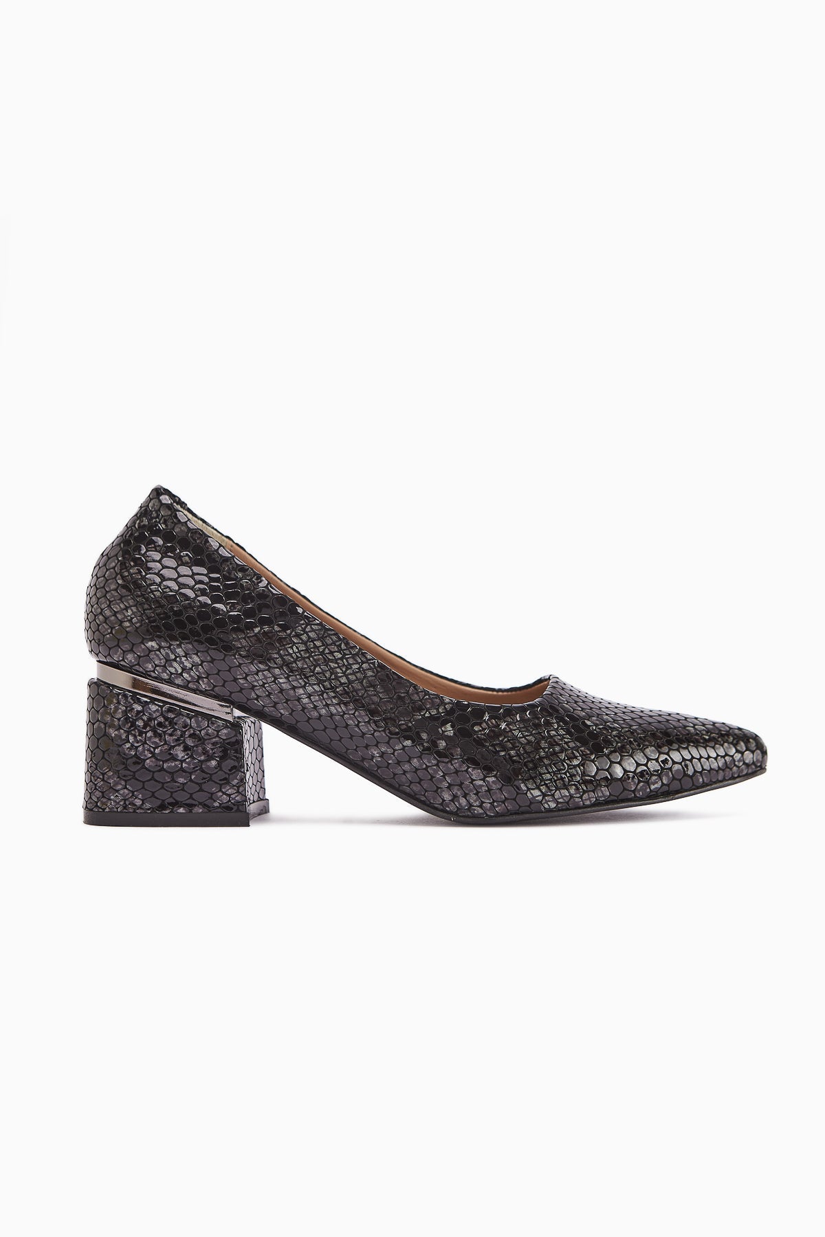 Emelia Genuine Leather Black Snake Print Women's Heeled Shoes