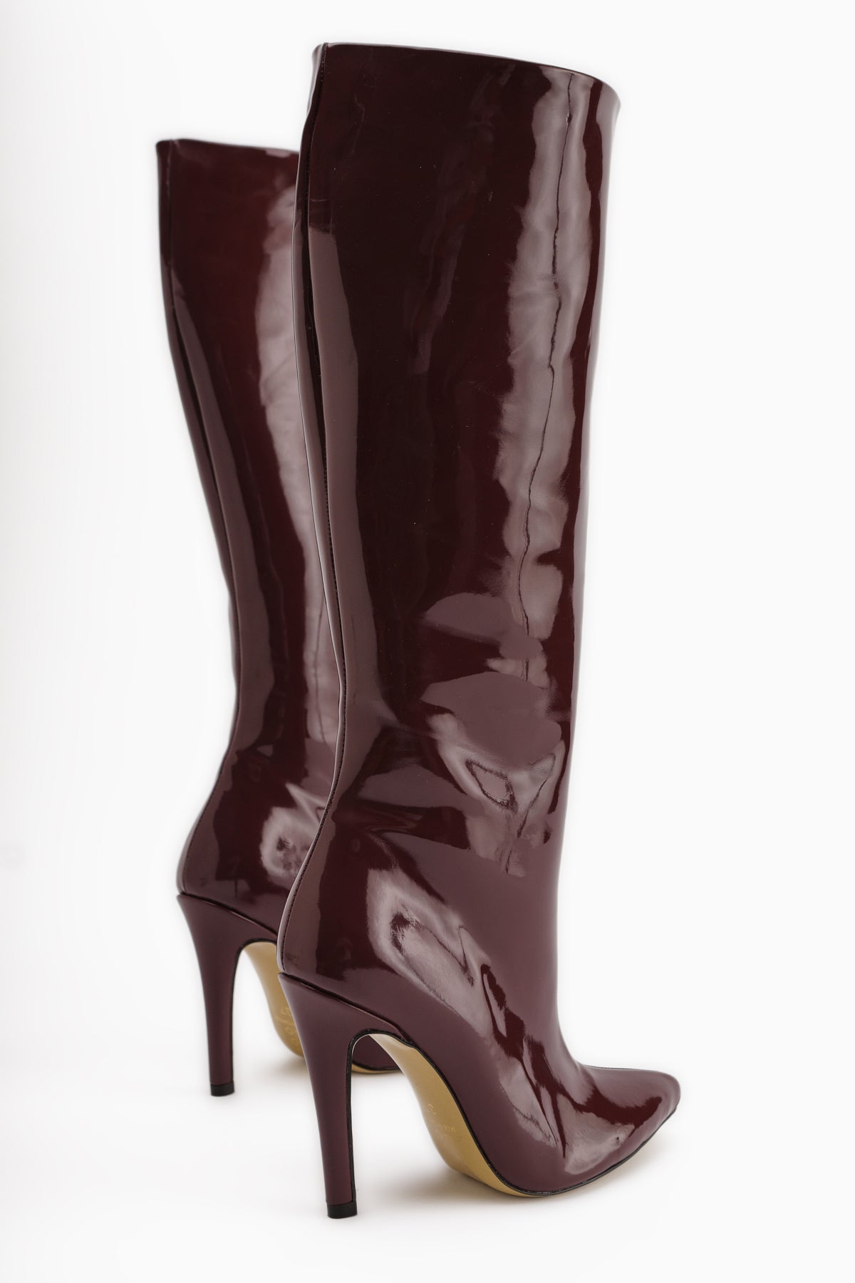 Sonita Burgundy Patent Leather Slim Heeled Women's Boot