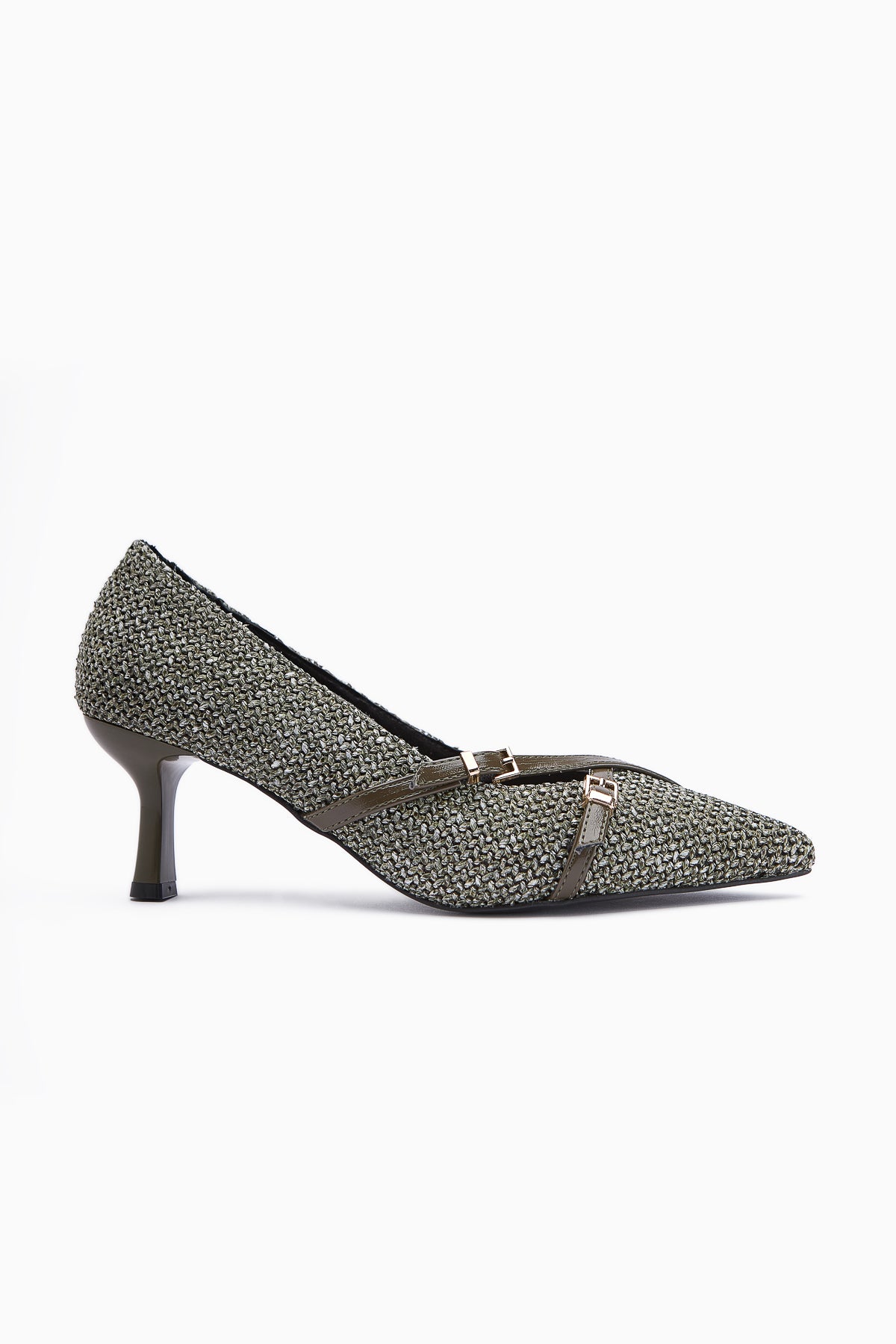 Noran Khaki Knitted Detail Pointed Toe Women’s Heeled Shoes