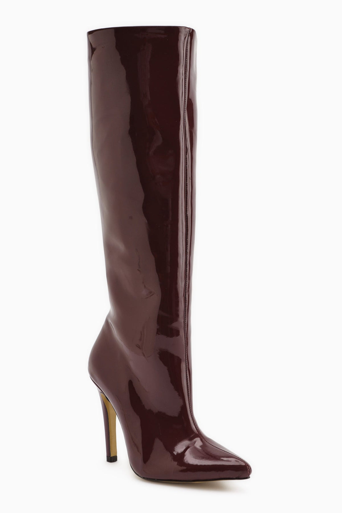 Sonita Burgundy Patent Leather Slim Heeled Women's Boot