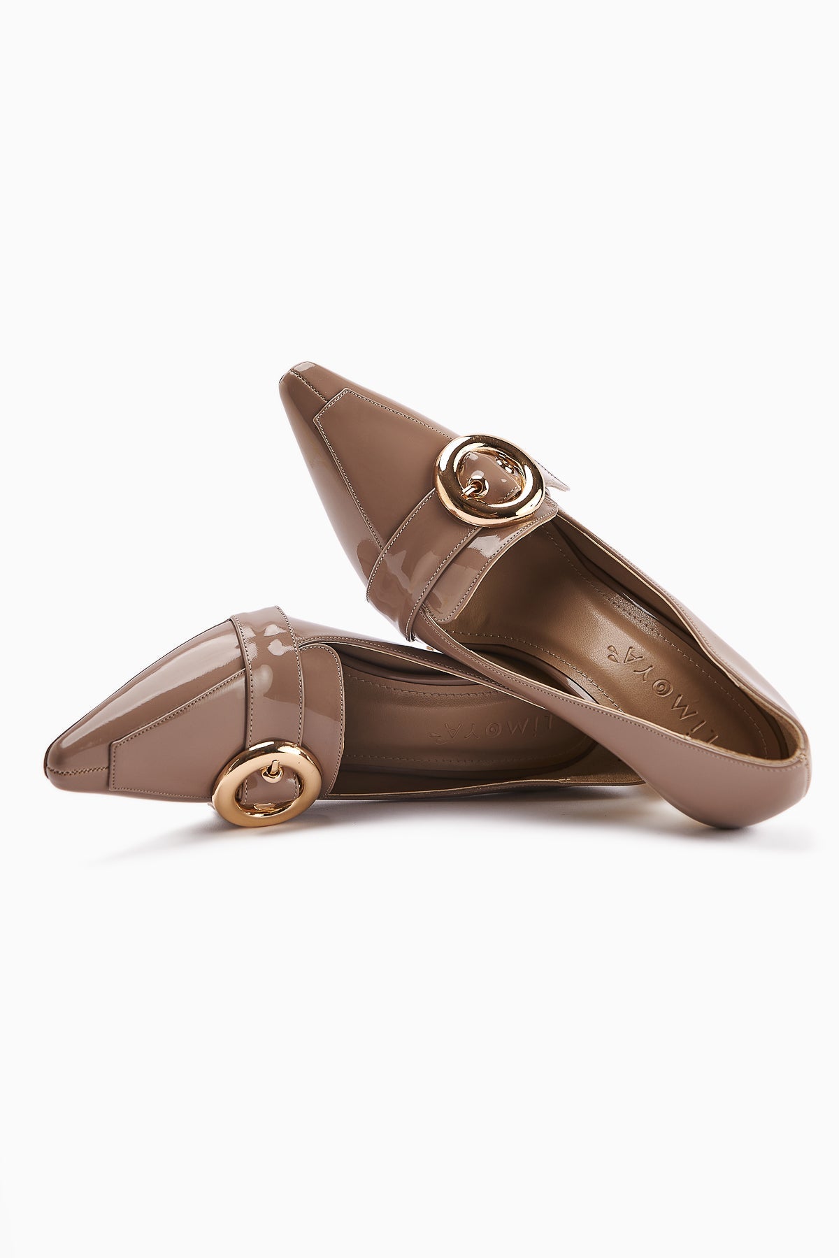 Elisar – Taupe Patent Buckle-Detail Heeled Shoe (Women)
