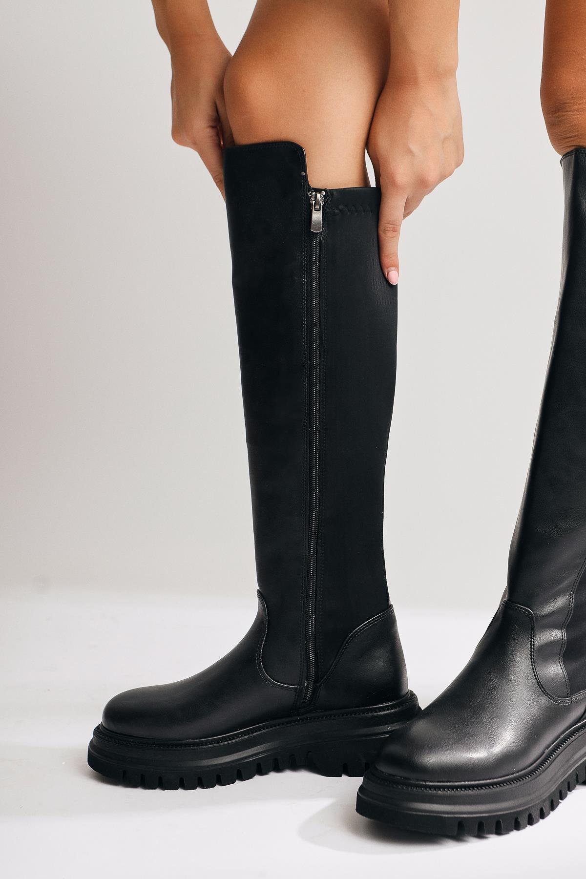 Latoya Black Boot with Stretch Detail
