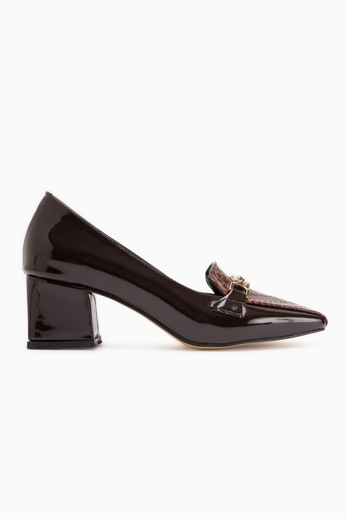 Marjan Brown Patent Buckled Women’s Heeled Shoes