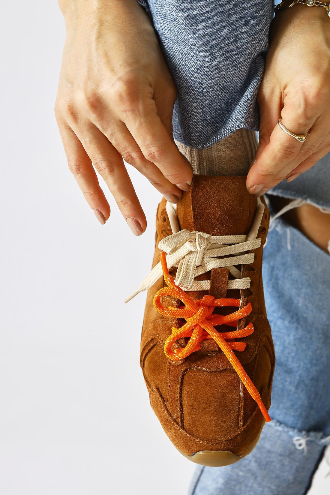Sue – Genuine Leather Cognac Suede Double Lace-Up Sneaker (Women)