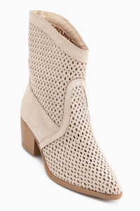 Laney Beige Suede Laser Cut Western Summer Boots