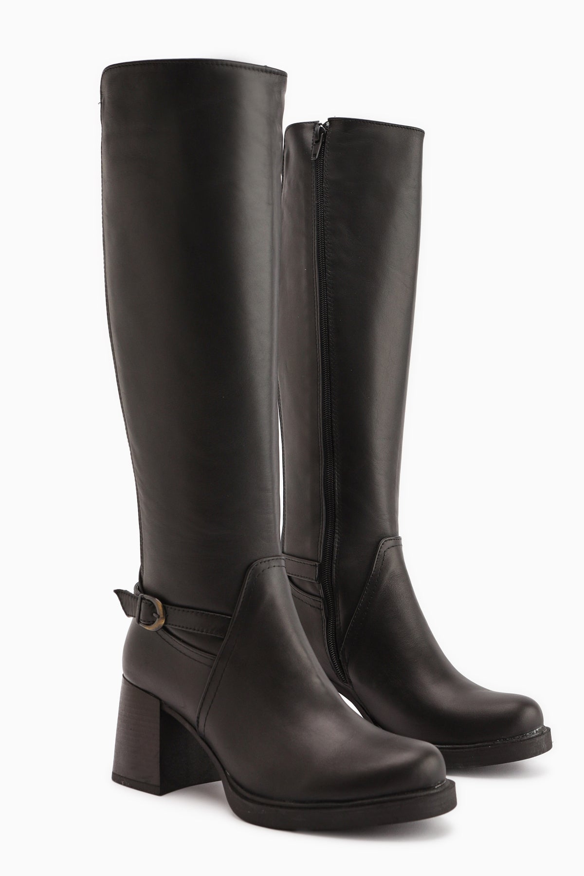 Gerti Genuine Leather Black Heeled Women's Boot