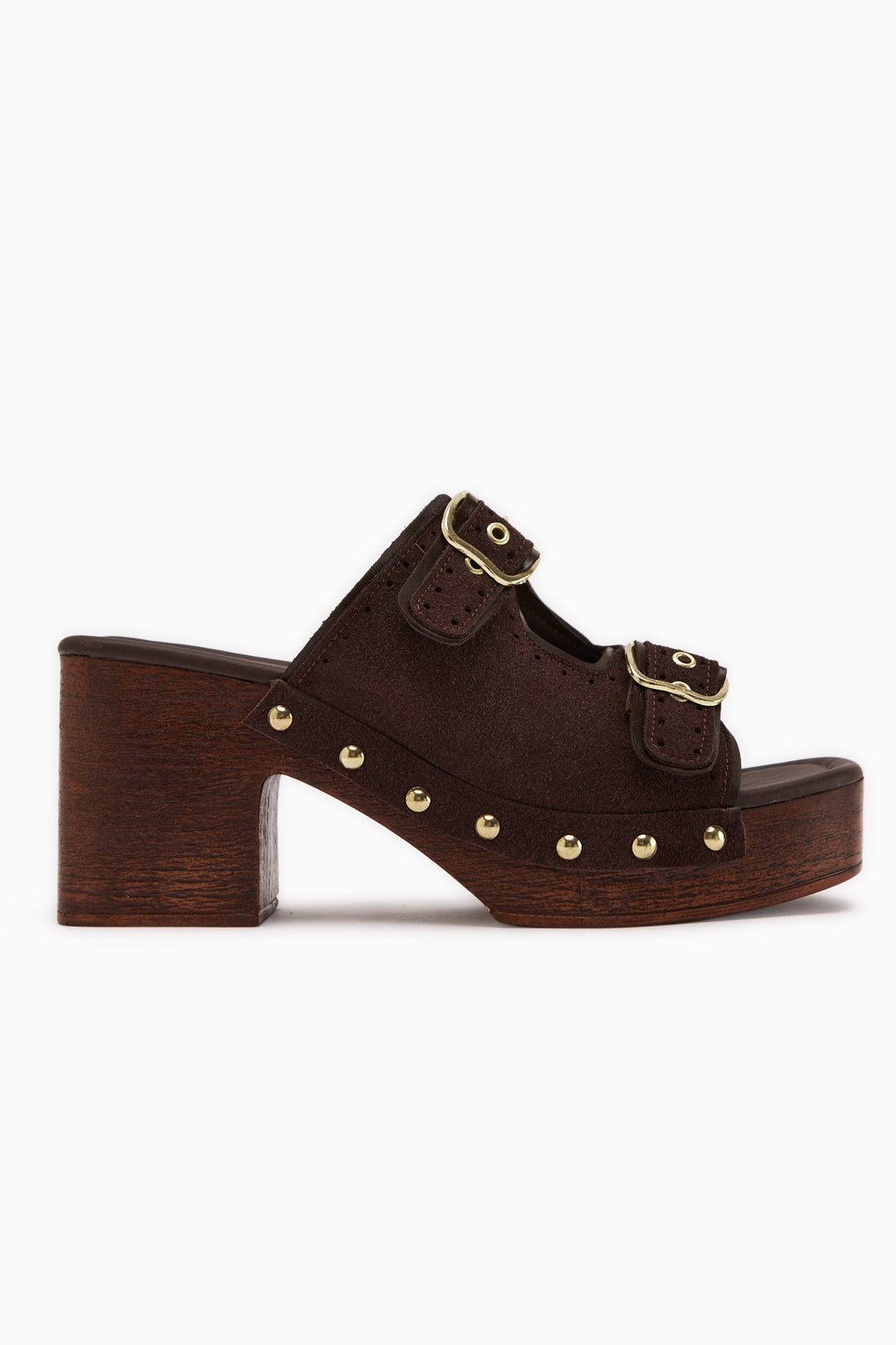 Diala Brown Suede Double Strap Women’s Platform Heeled Slipper