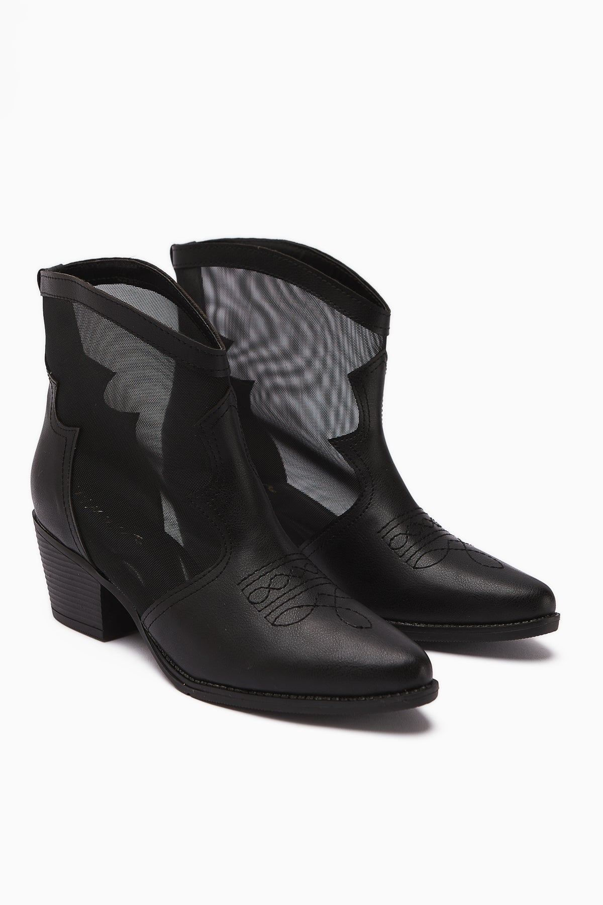 Sevala – Black Embroidered Transparent-Detail Western Summer Boot (Women)