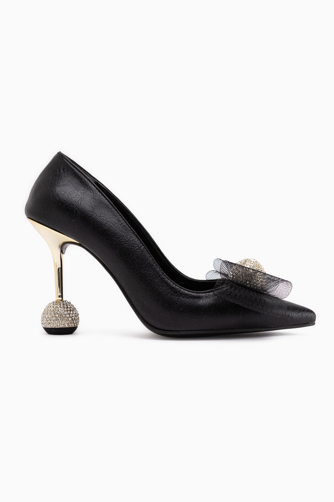 Partile Black Disco Ball Detailed Tulle Bow Stiletto