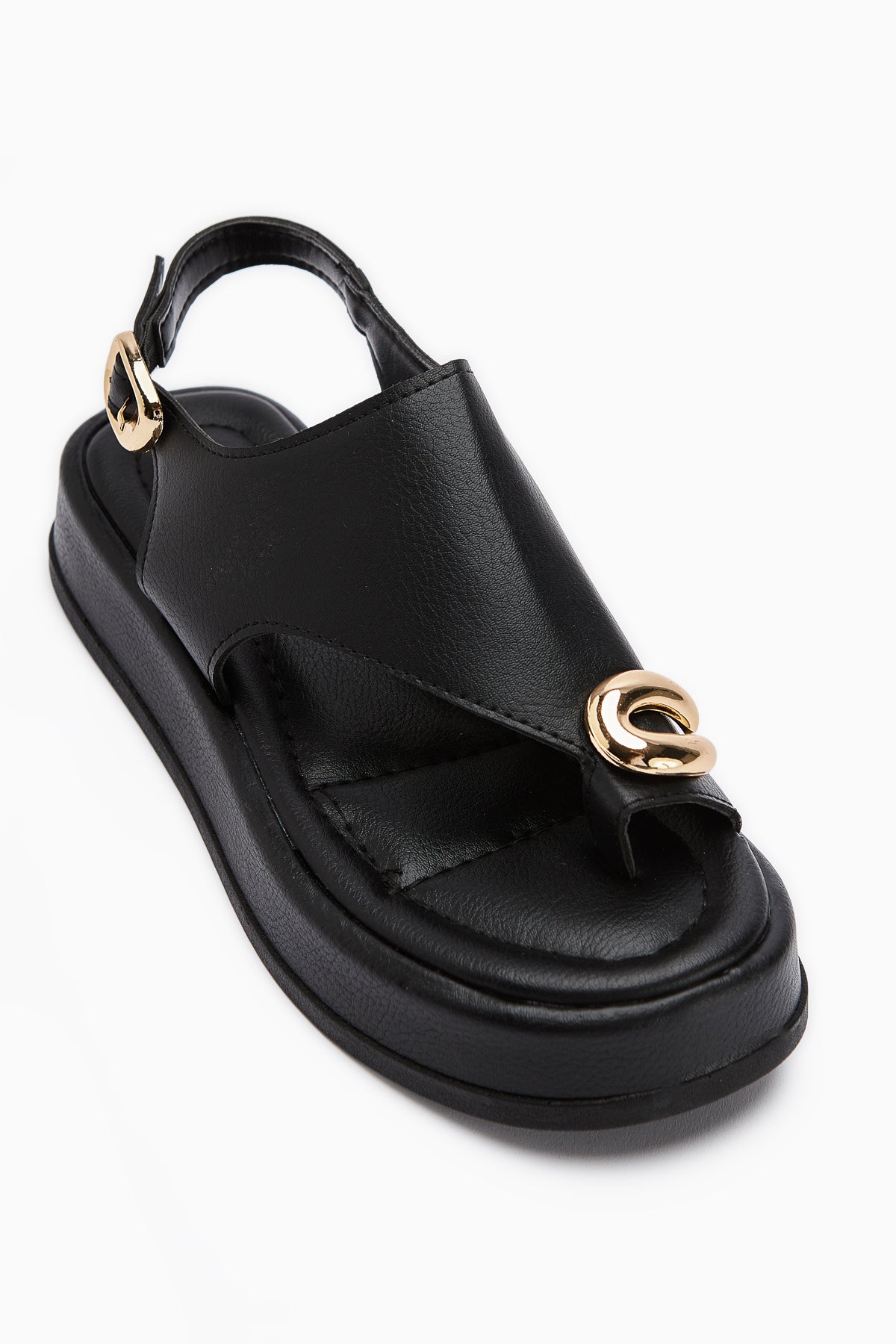 Troya Black Toe-Post Buckled Women's Sandals