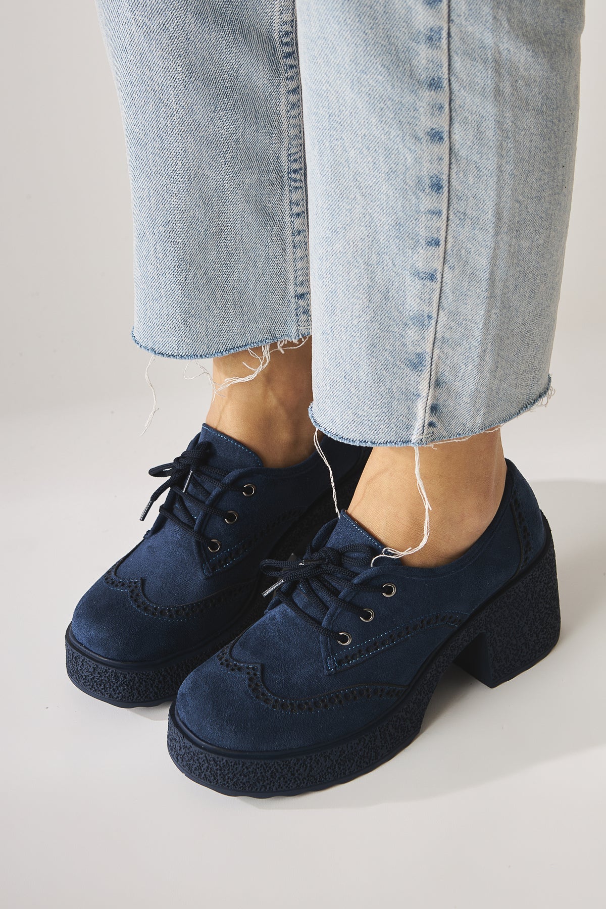 Lenie – Navy Suede Laser-Cut Detail Casual Shoe (Women)