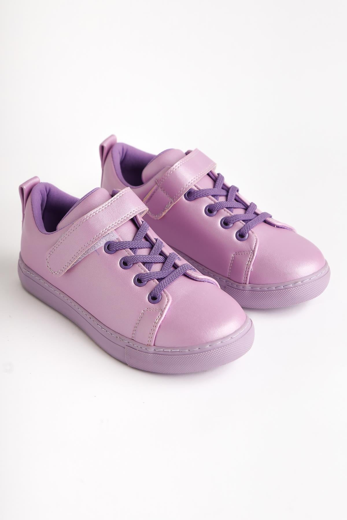 Eve Lilac Lace-Up with Velcro Detail Kids' Athletic Shoes