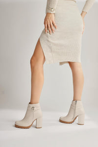 Destina – Beige Round-Toe Ankle-Accessory Heeled Boot (Women)