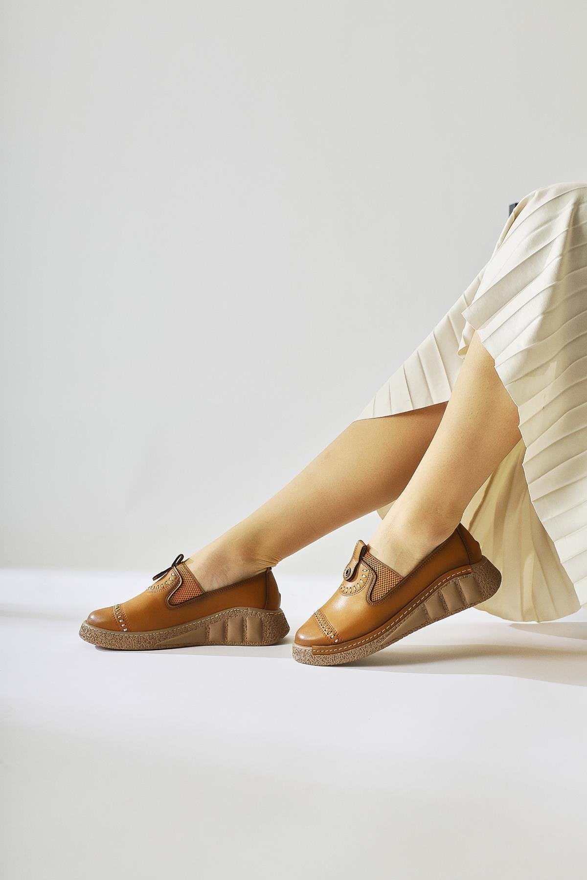 Bethina – Cognac Rivet-Detail Laser-Cut Ballet Flat (Women)