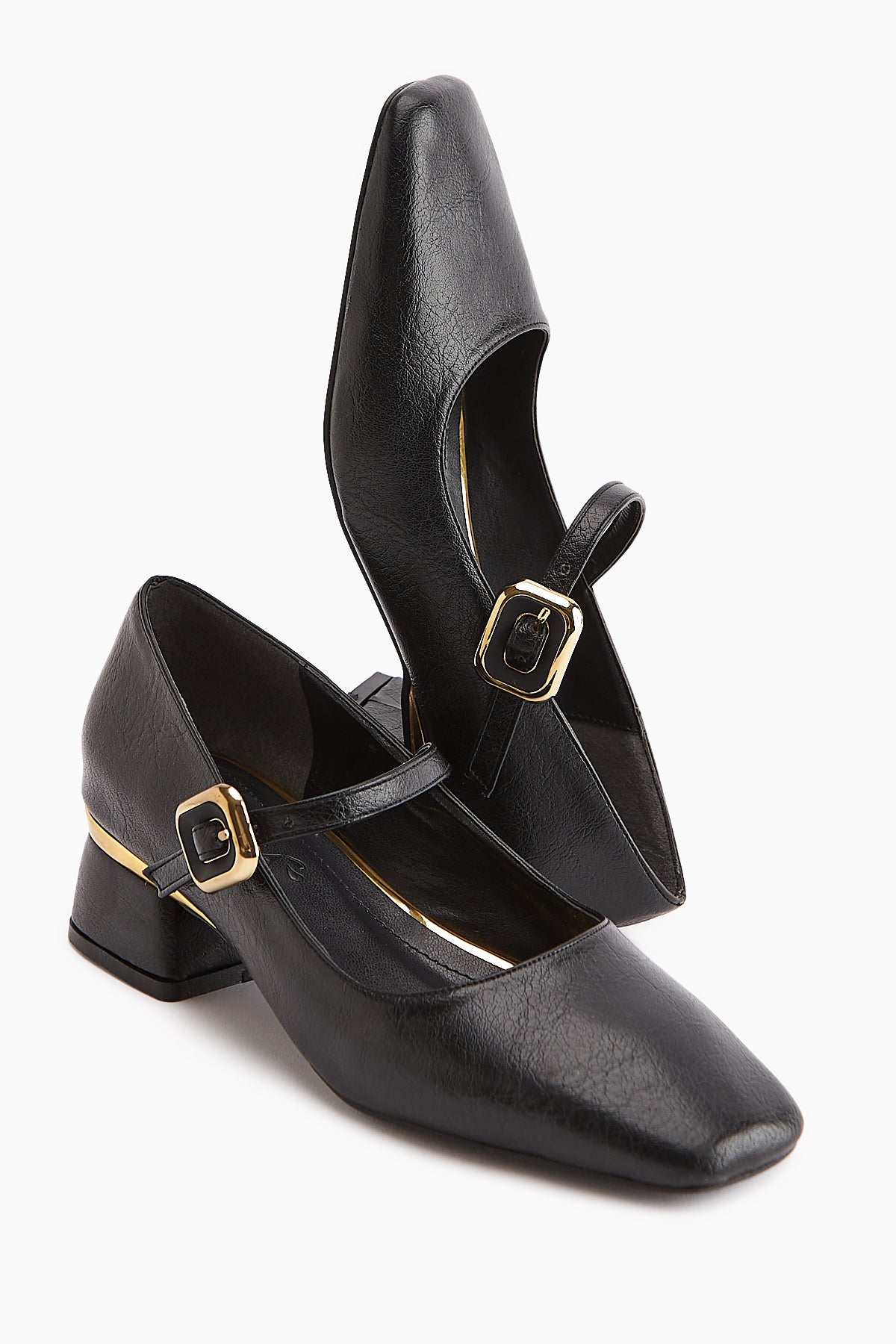 Abby Black Square Toe Buckle Detailed Women’s Shoes