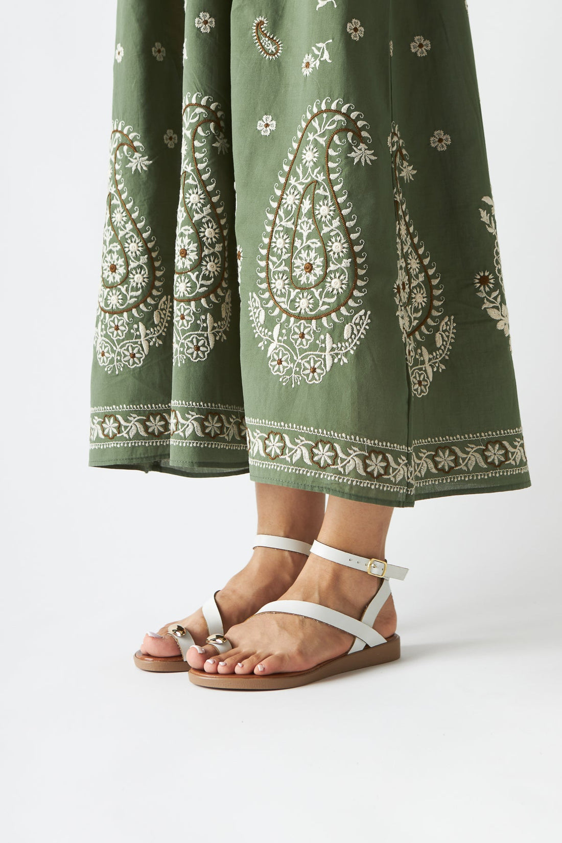 Anisa White Cross-Strap Buckled Women's Thong Sandals