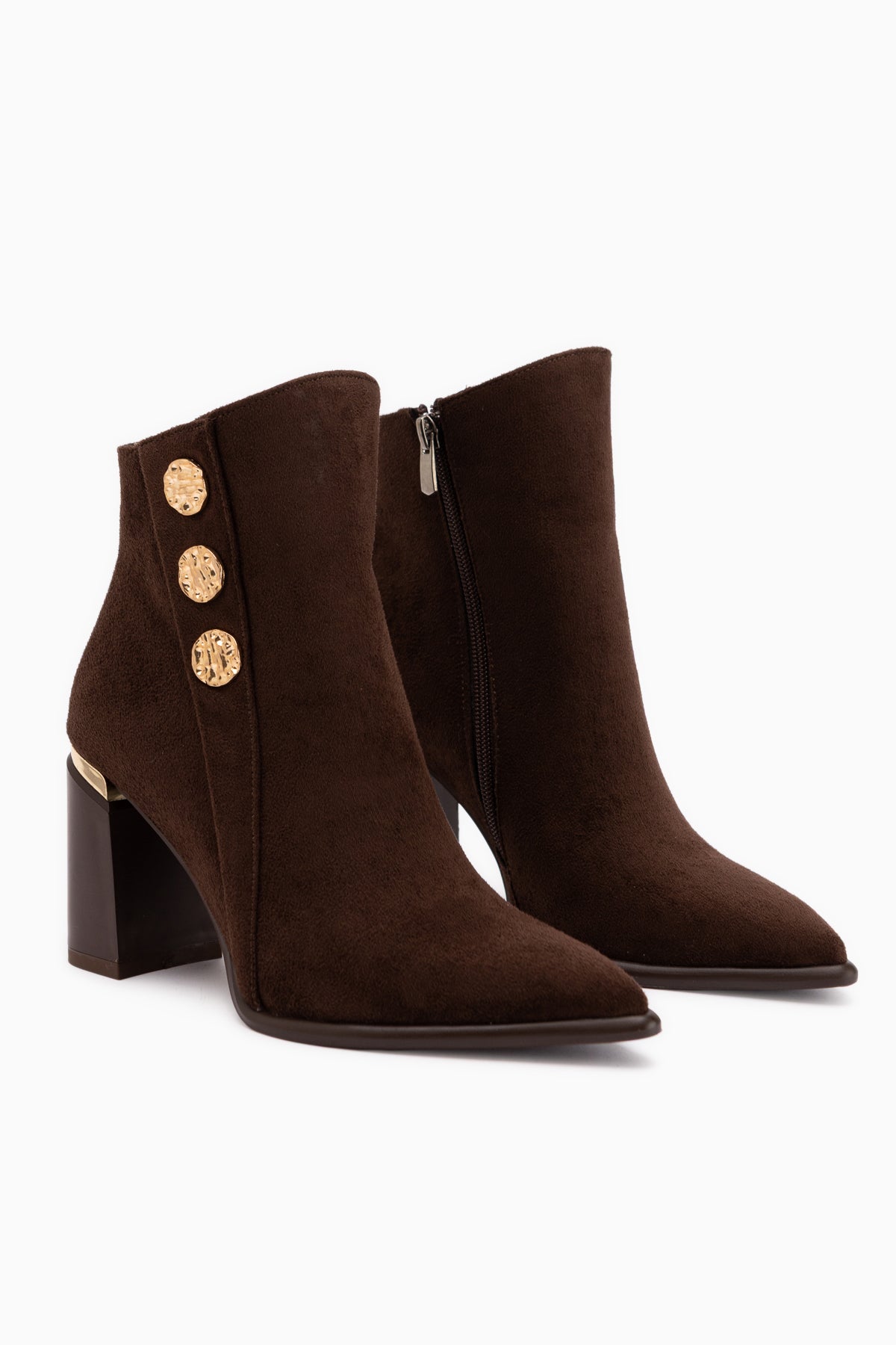 Mayvi Brown Suede Buckle Detailed Women’s Boots