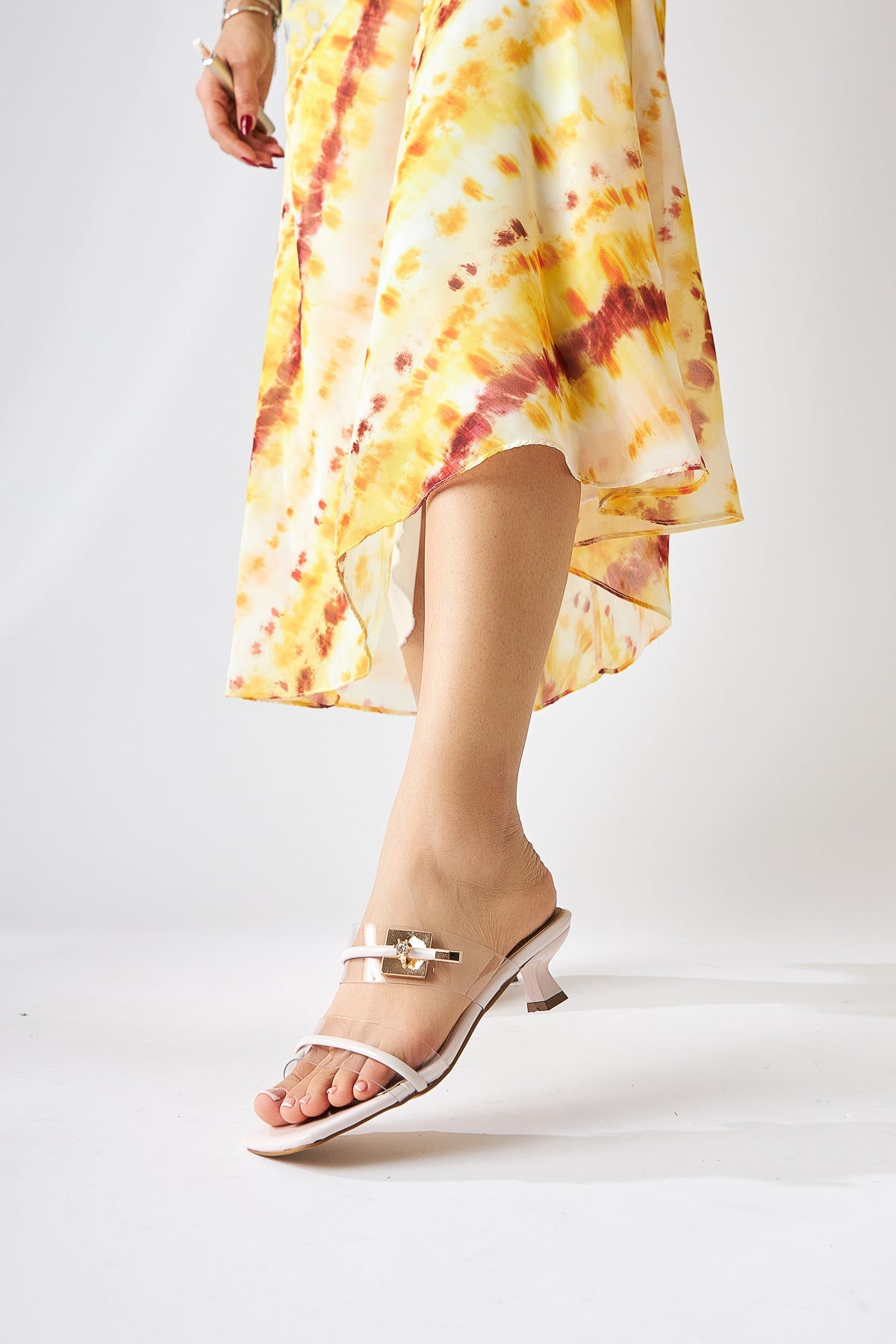 Silvi Beige Patent Buckled Low-Heeled Women's Slipper