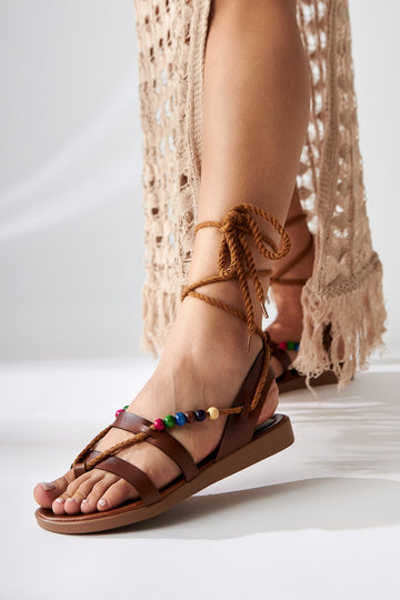 Nina Taba Beaded Ankle-Tie Thong Women's Sandals