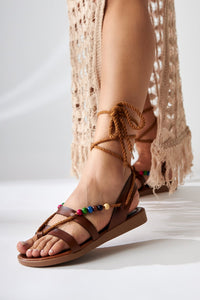 Nina Taba Beaded Ankle-Tie Thong Women's Sandals