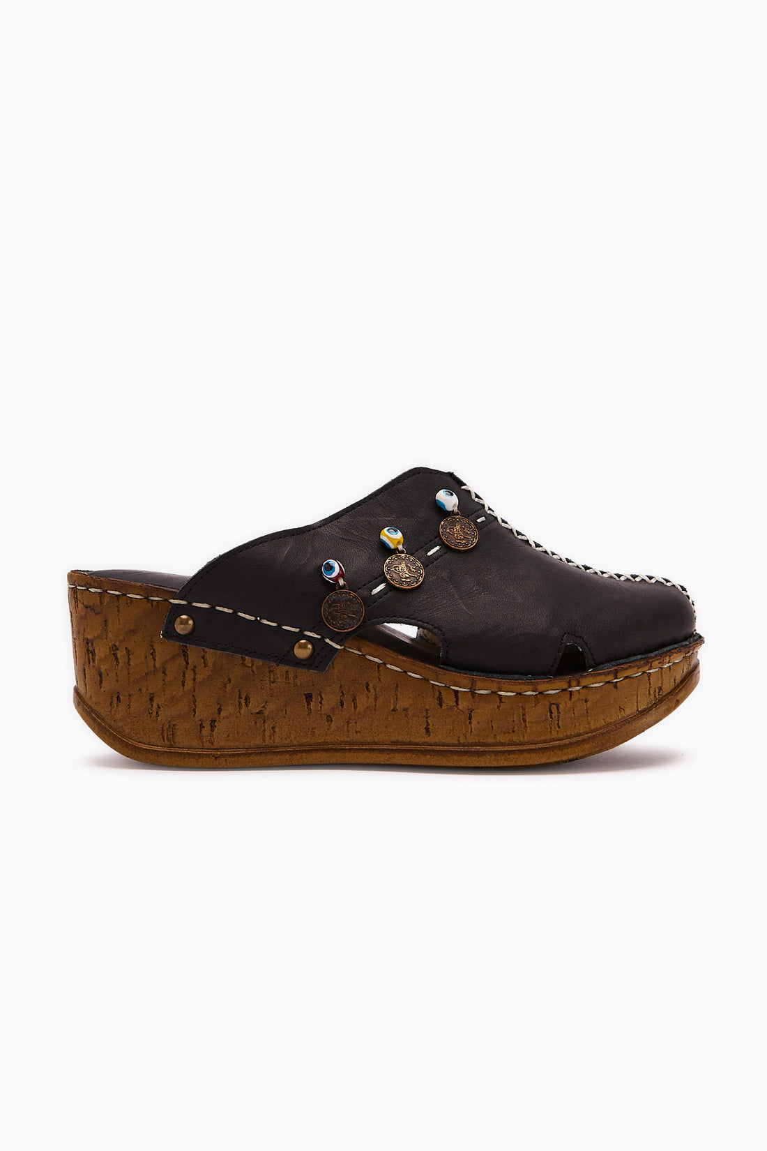 Genuine Leather Annika Black Antique Detailed Women’s Slippers