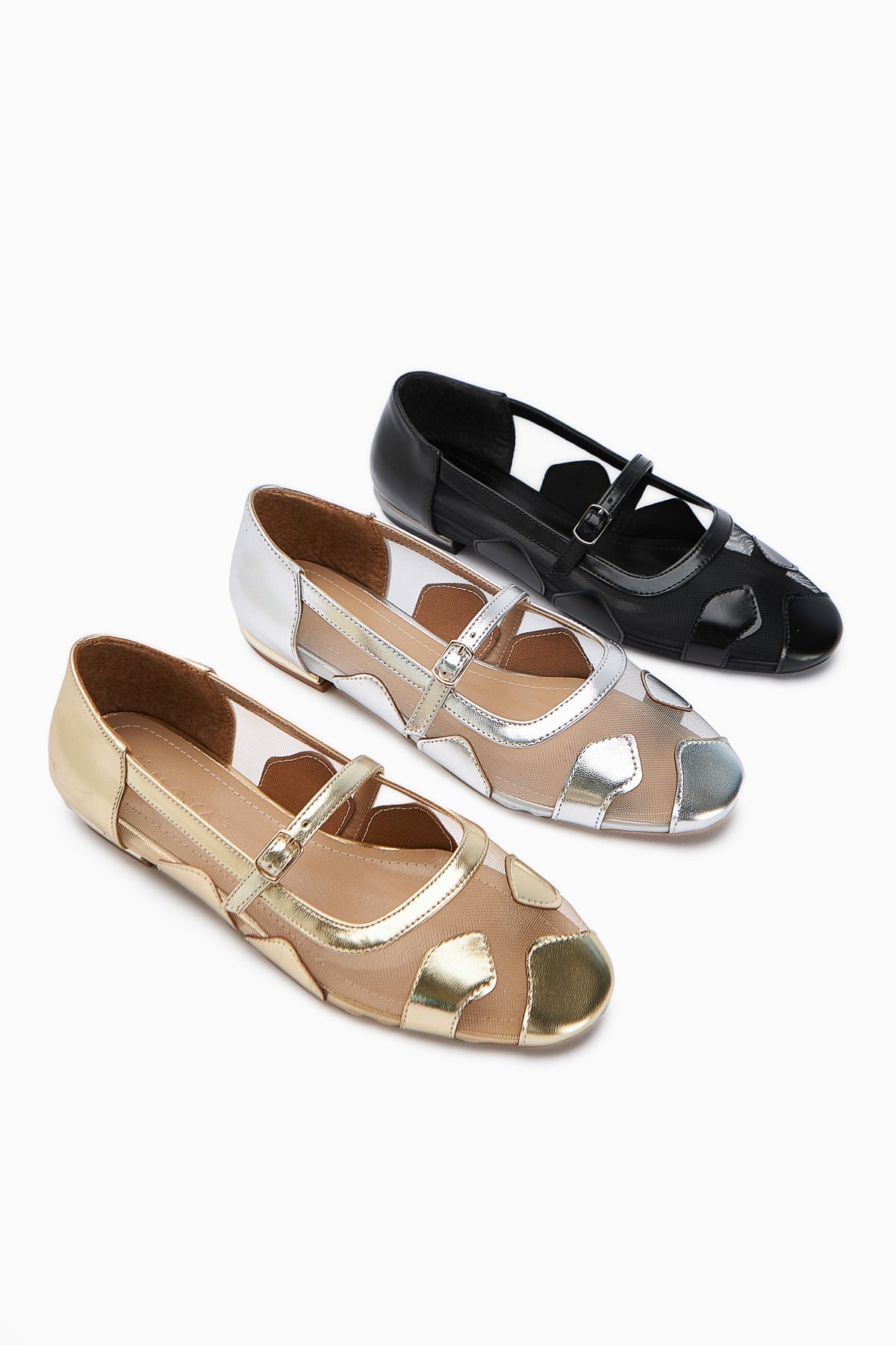 Diora Gold Tulle Detail Buckled Women's Ballet Flat